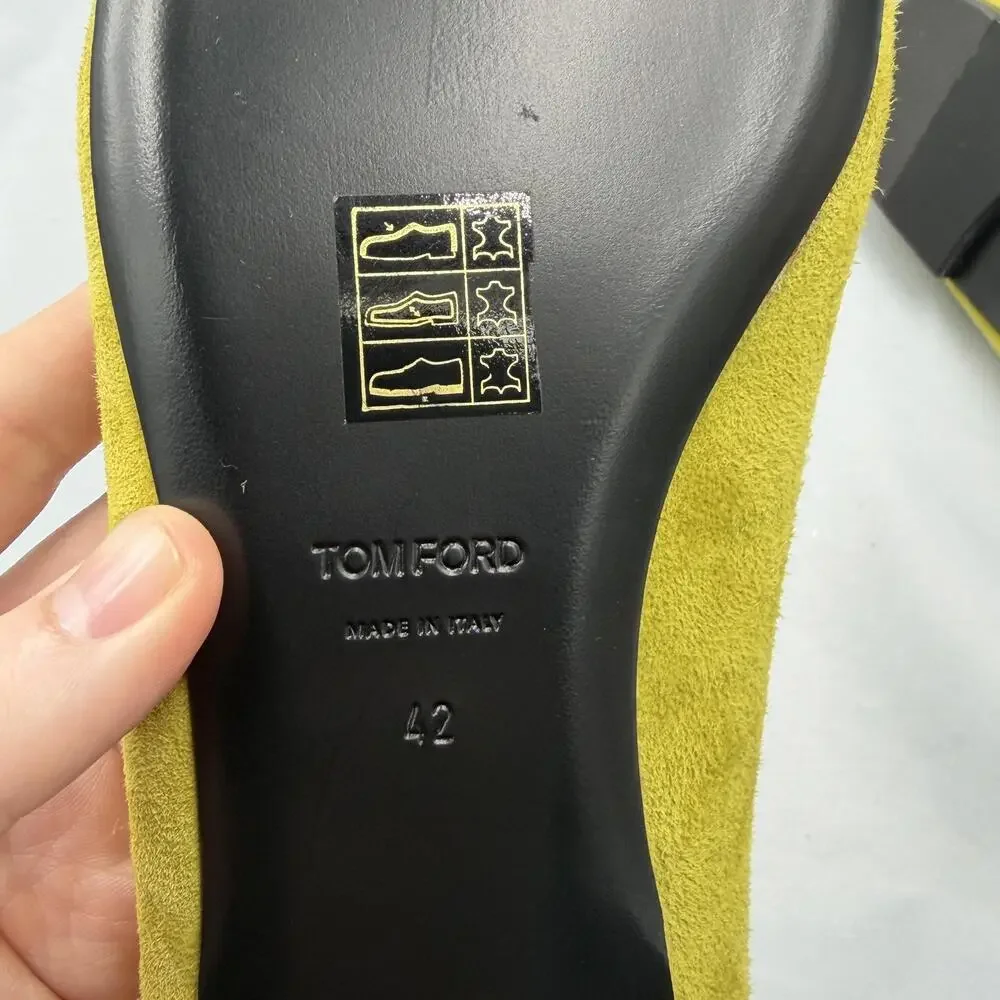 Tom Ford Ballet Flats Womens 12 Yellow Suede Bow Slip On Made Italy W0437T EU 42